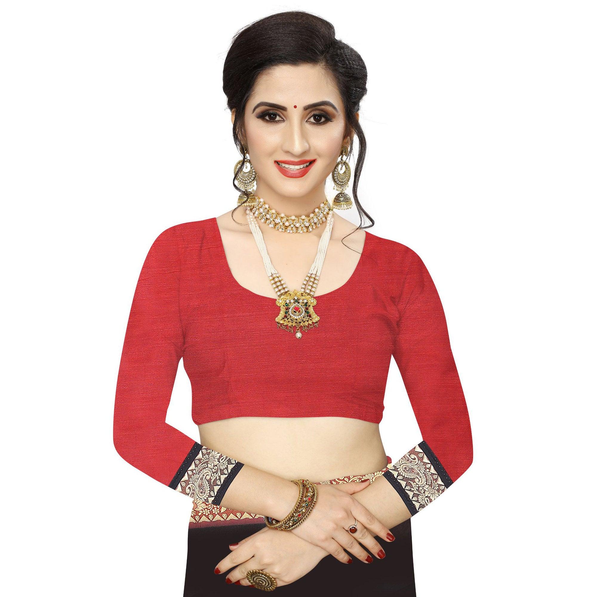 Prominent Black Colored Festive Wear Woven Vichitra Silk Saree - Peachmode