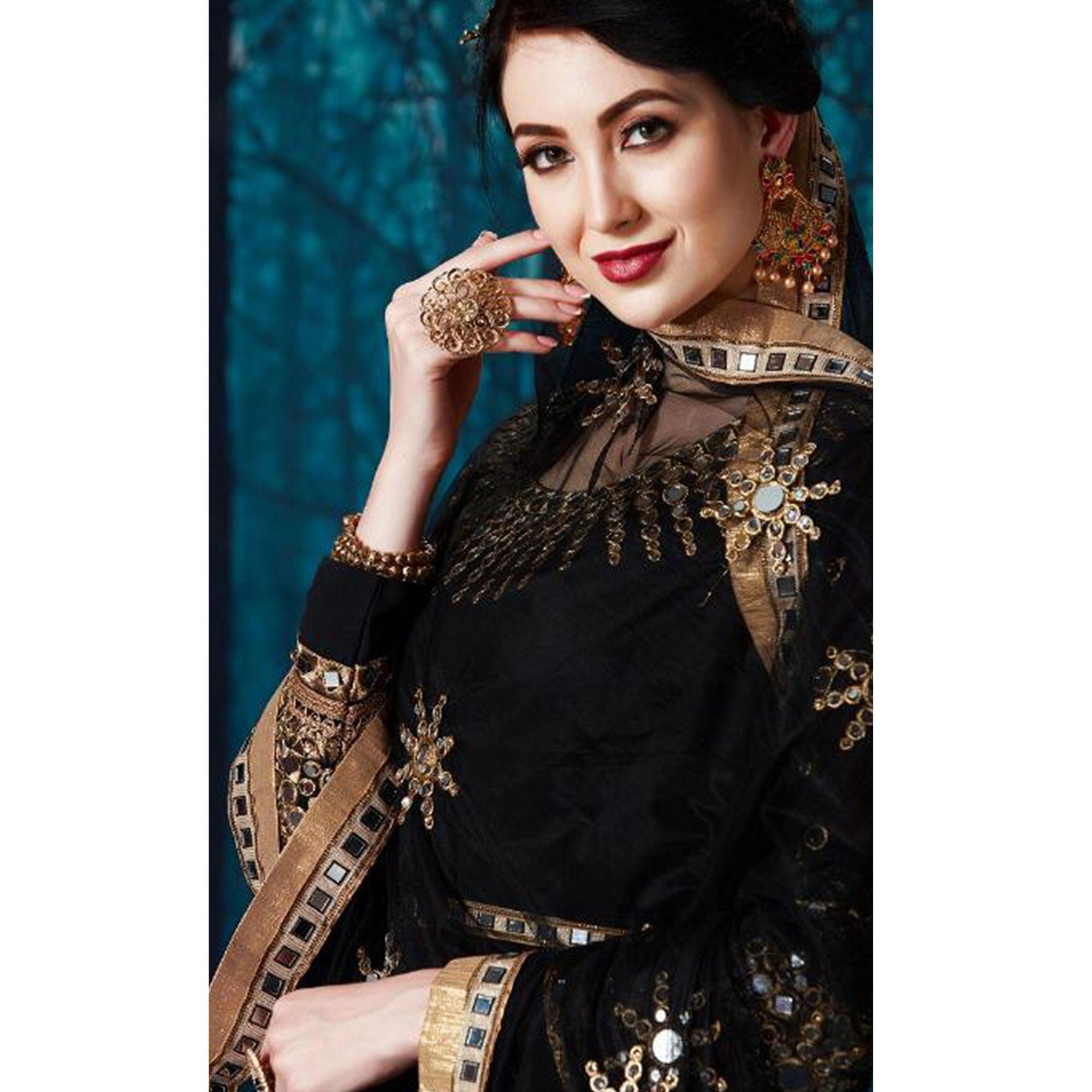 Prominent Black Colored Partywear Embroidered Georgette Anarkali Suit - Peachmode