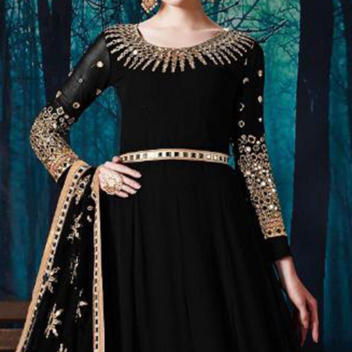 Prominent Black Colored Partywear Embroidered Georgette Anarkali Suit - Peachmode
