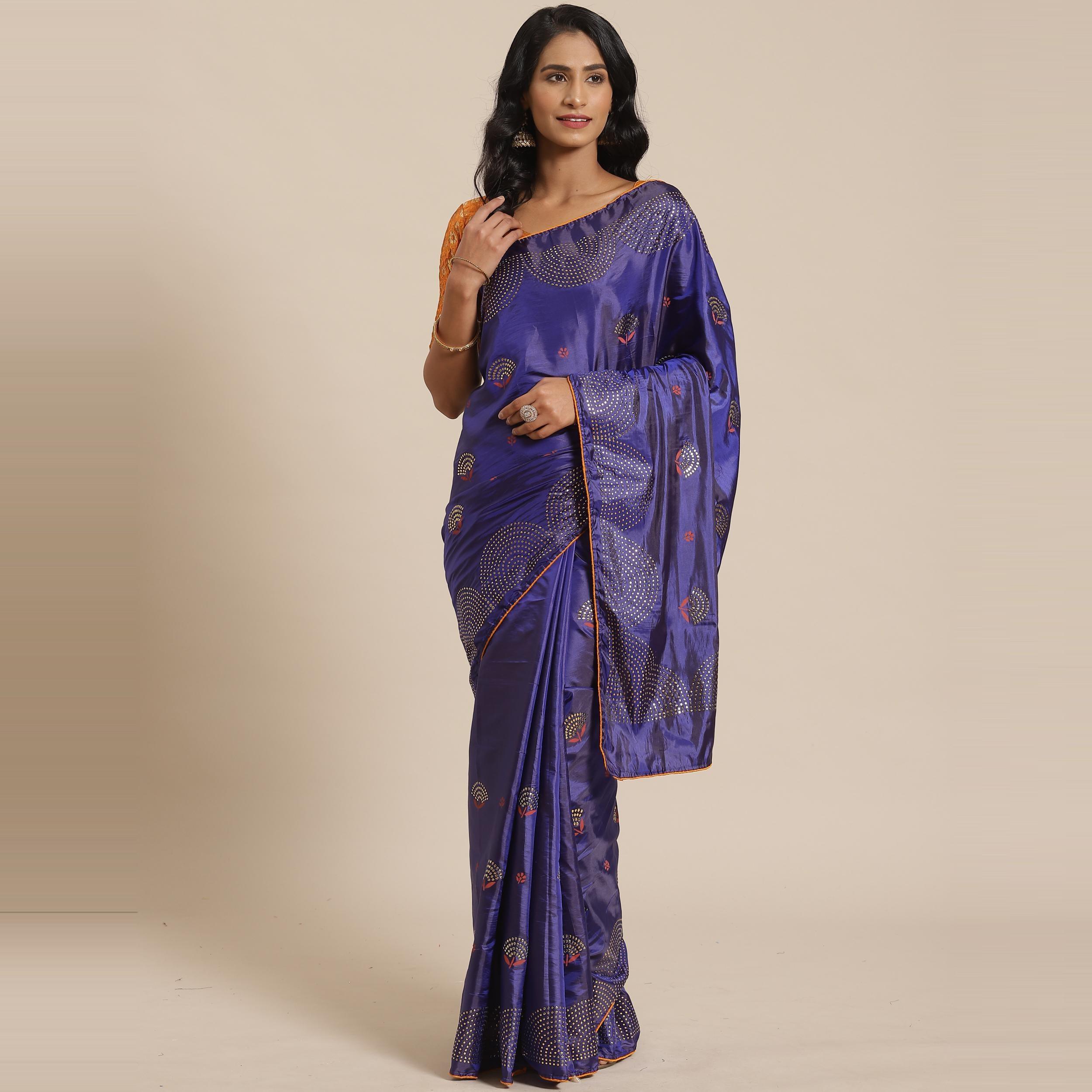 Prominent Blue Colored Festive Woven Silk Blend Saree - Peachmode