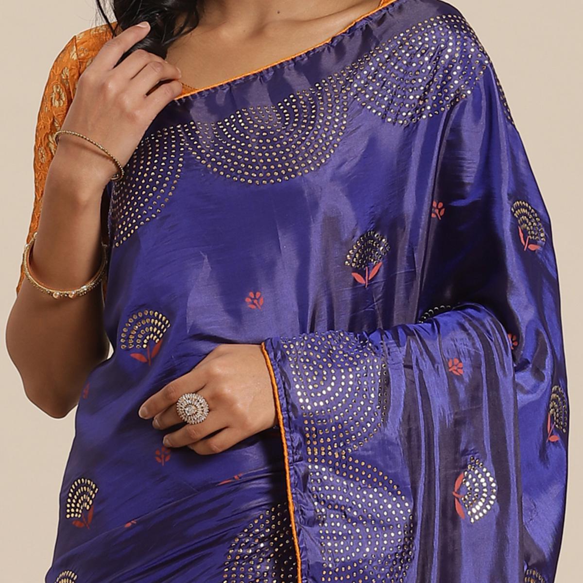 Prominent Blue Colored Festive Woven Silk Blend Saree - Peachmode
