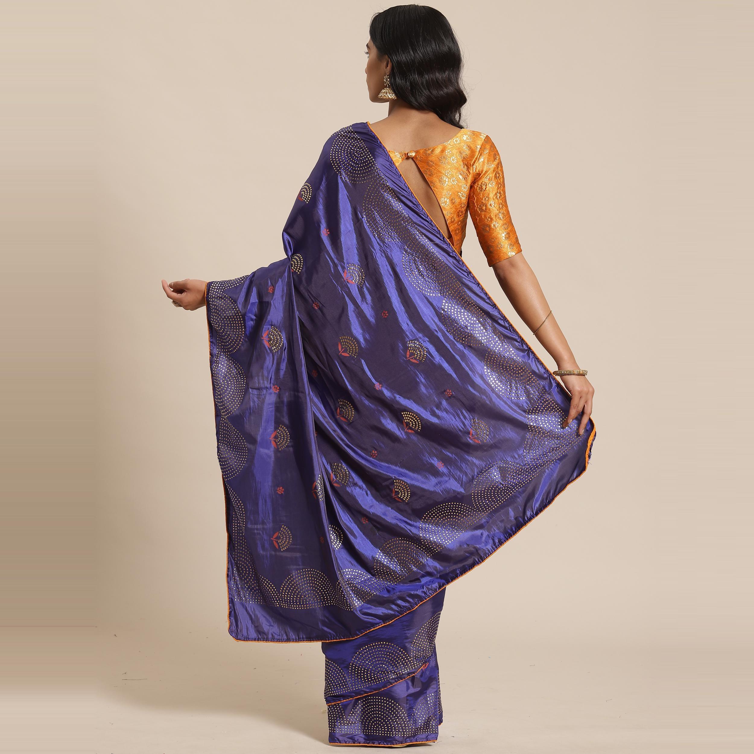 Prominent Blue Colored Festive Woven Silk Blend Saree - Peachmode