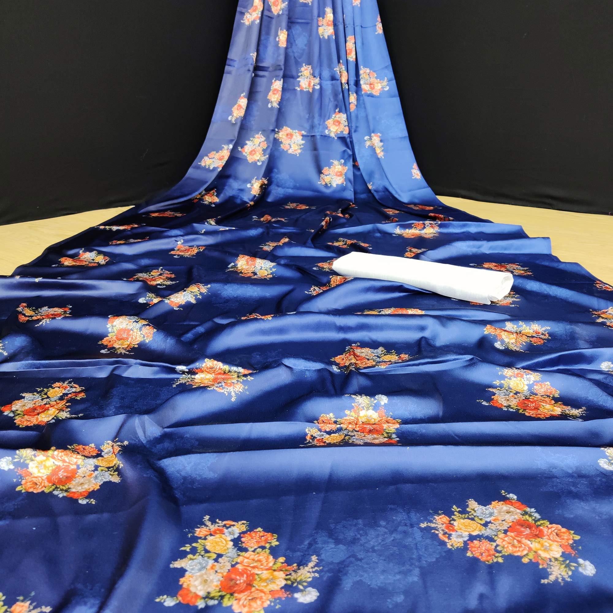 Prominent Blue Coloured Casual Wear Digital Printed Satin Saree - Peachmode