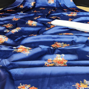 Prominent Blue Coloured Casual Wear Digital Printed Satin Saree - Peachmode