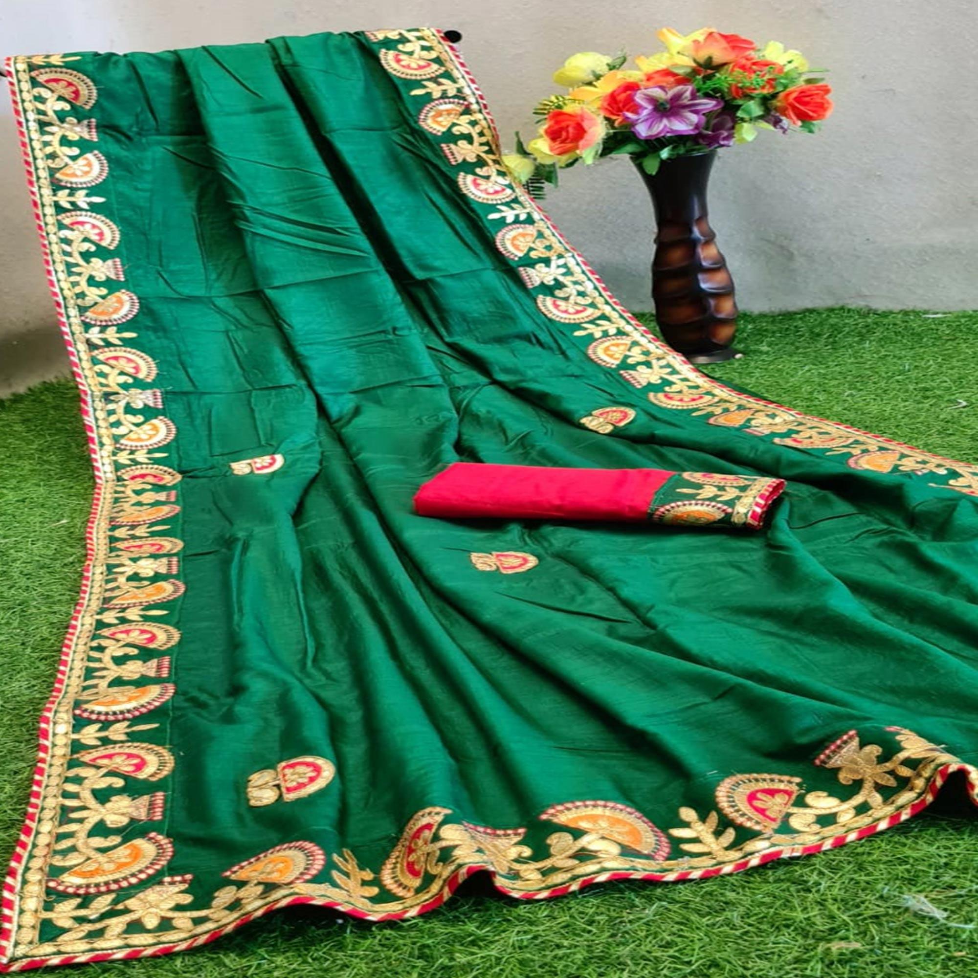 Prominent Green Colored Festive Wear Butta Work Dola Silk Saree - Peachmode