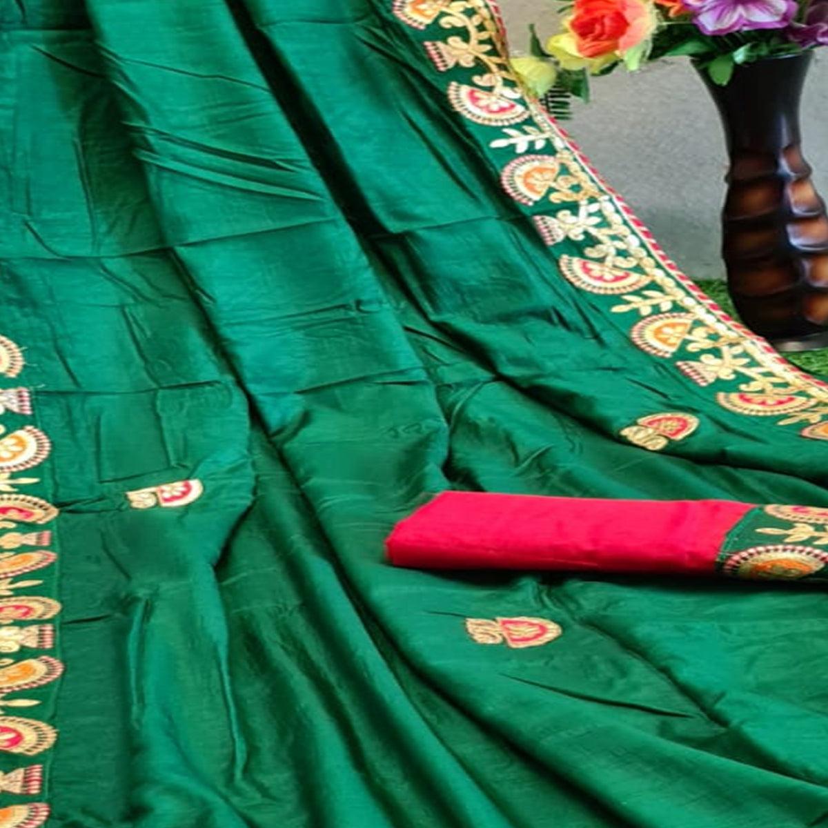 Prominent Green Colored Festive Wear Butta Work Dola Silk Saree - Peachmode