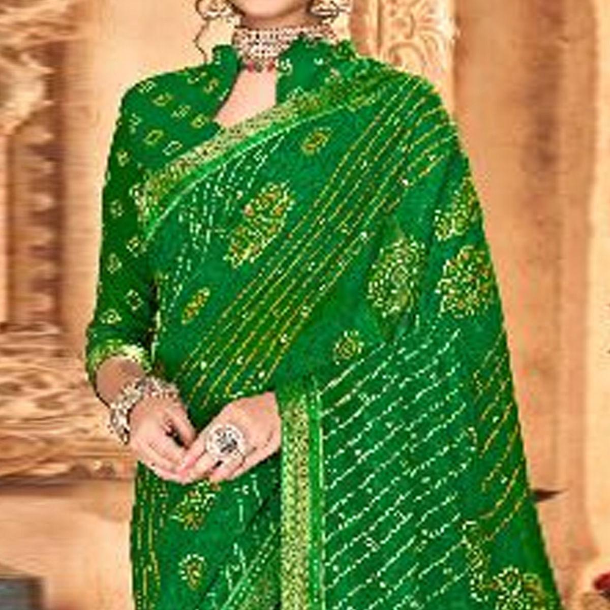 Prominent Green Colored Partywear Printed Georgette Saree - Peachmode