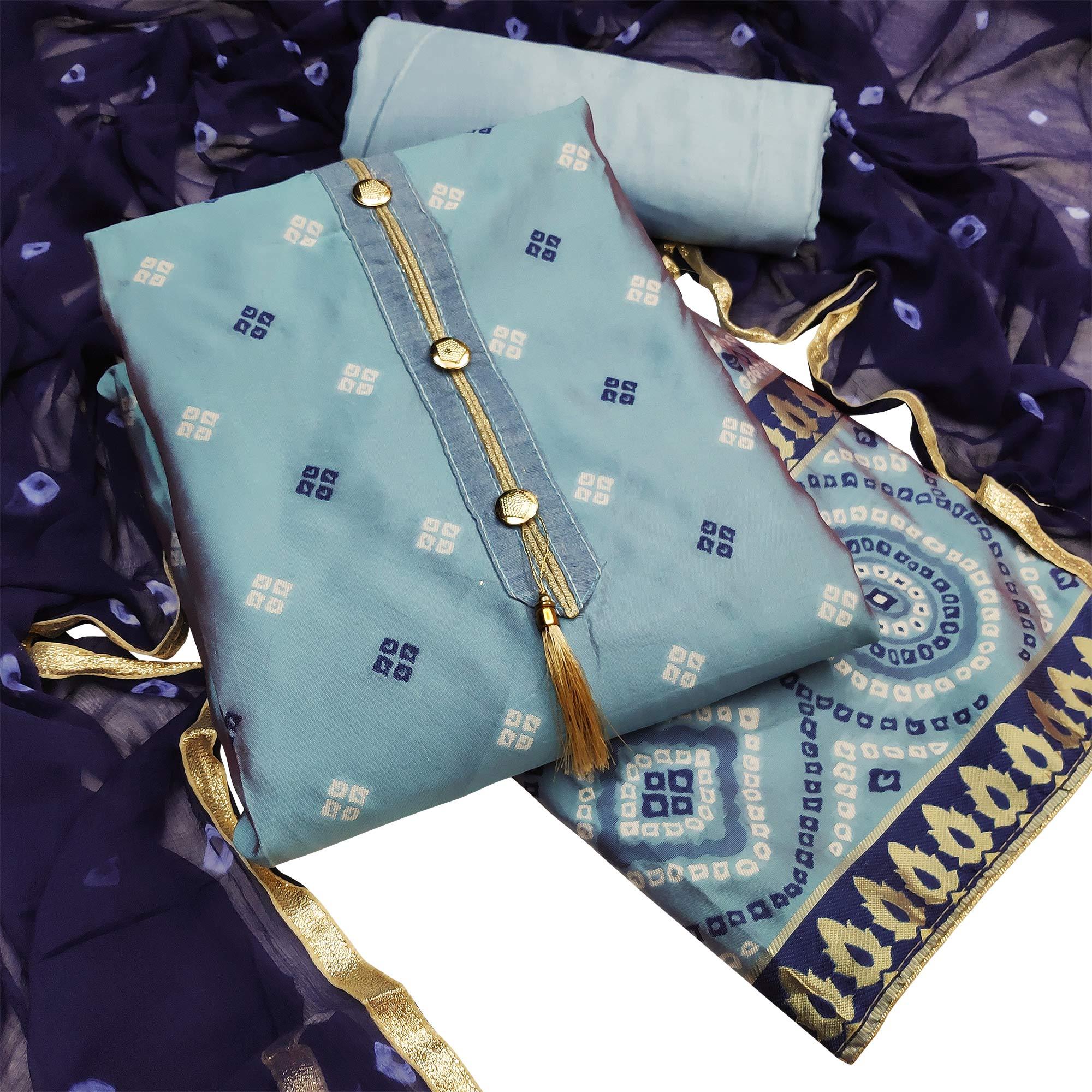 Prominent Light Blue Colored Festive Wear Woven Heavy Banarasi Silk Dress Material - Peachmode