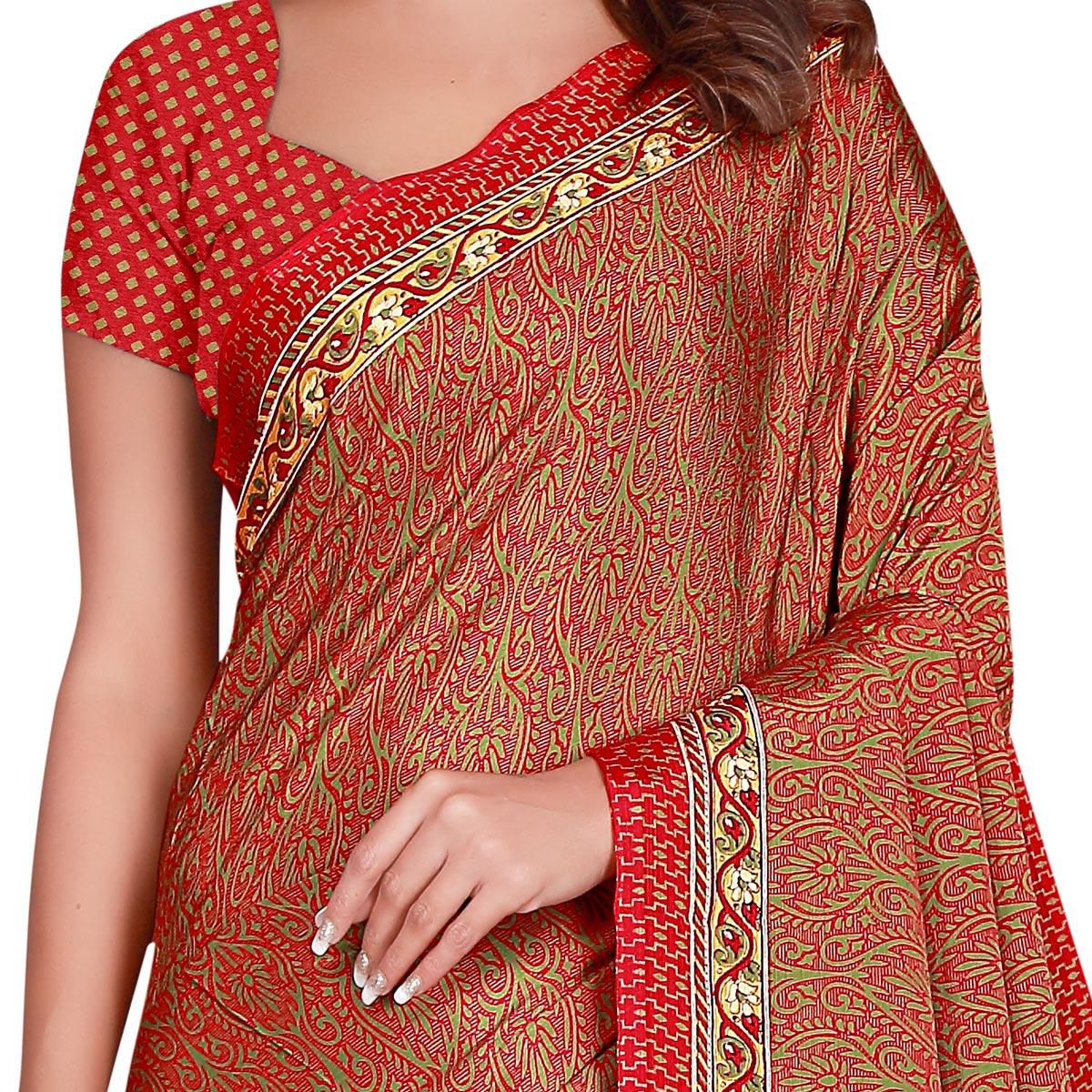 Prominent Maroon Colored Casual Wear Printed Silk Crepe Saree - Peachmode