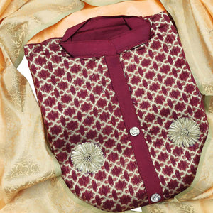 Prominent Maroon Colored Festive Wear Woven Heavy Banarasi Silk Dress Material - Peachmode