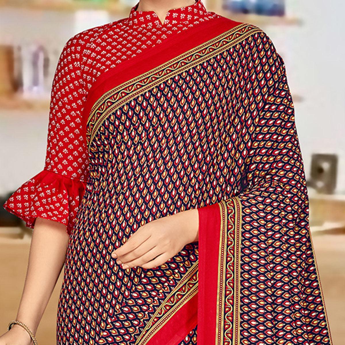 Prominent Multi Coloured Casual Wear Printed Crepe Saree - Peachmode