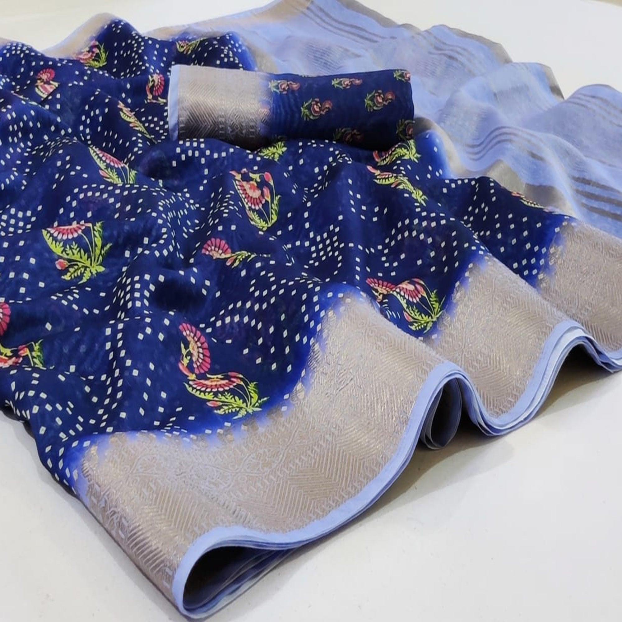 Prominent Navy Blue Colored Festive Wear Woven Banarasi Silk Saree - Peachmode