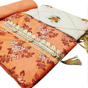 Prominent Orange Colored Casual Wear Printed Modal Silk Dress Material - Peachmode