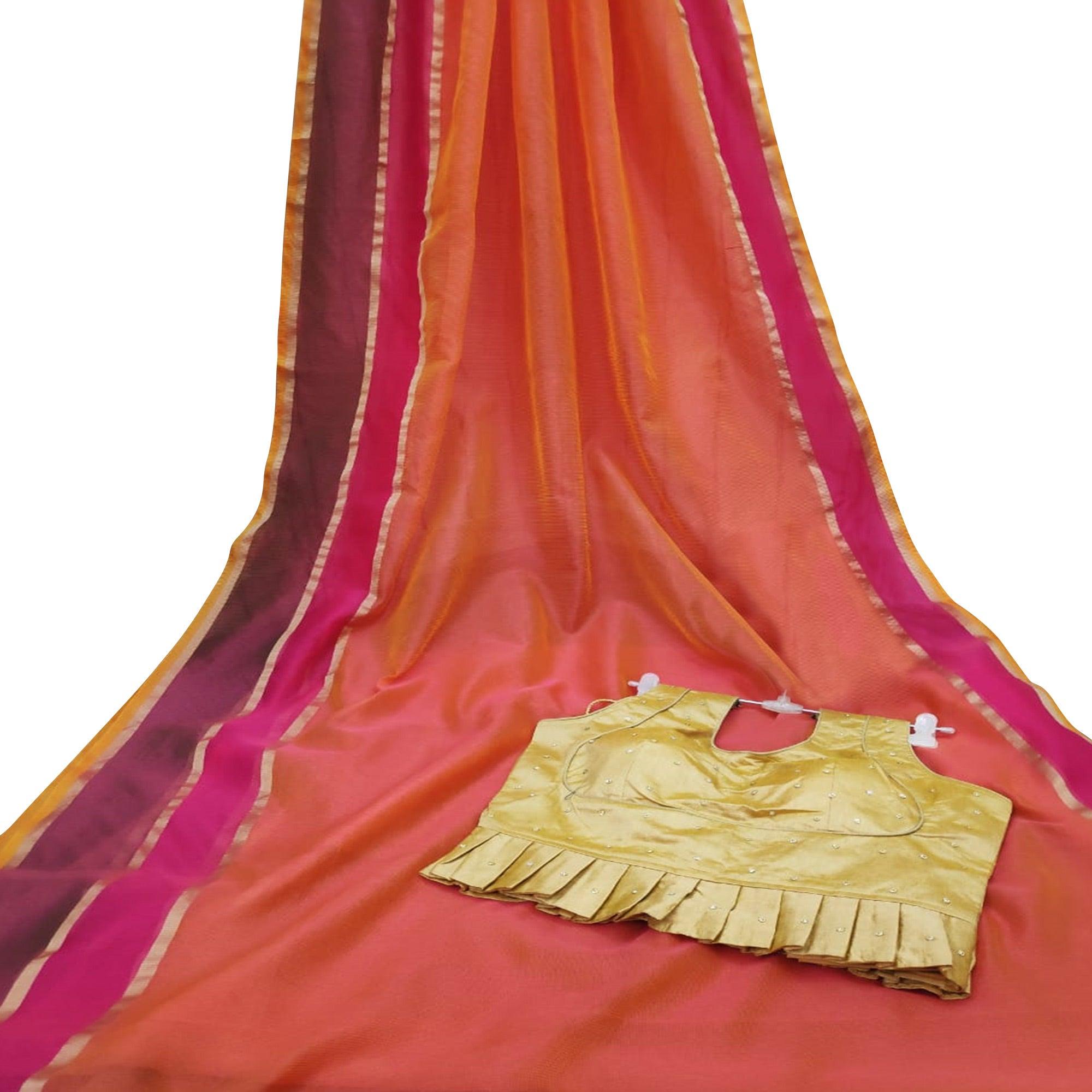 Prominent Peach Colored Festive Wear Woven Silk Saree - Peachmode