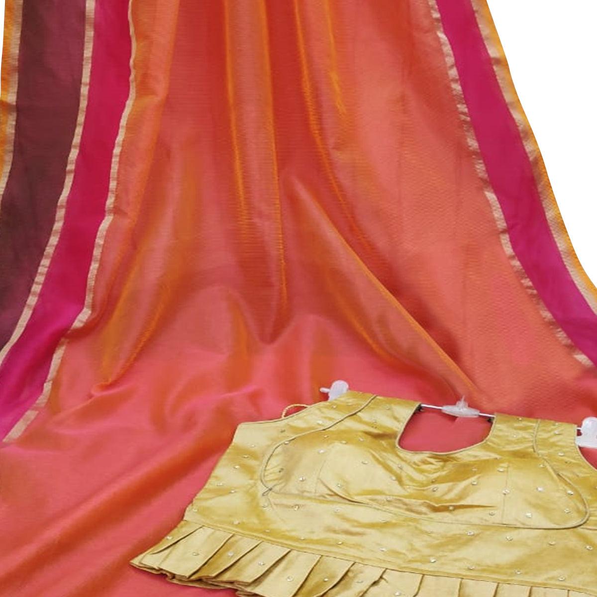Prominent Peach Colored Festive Wear Woven Silk Saree - Peachmode