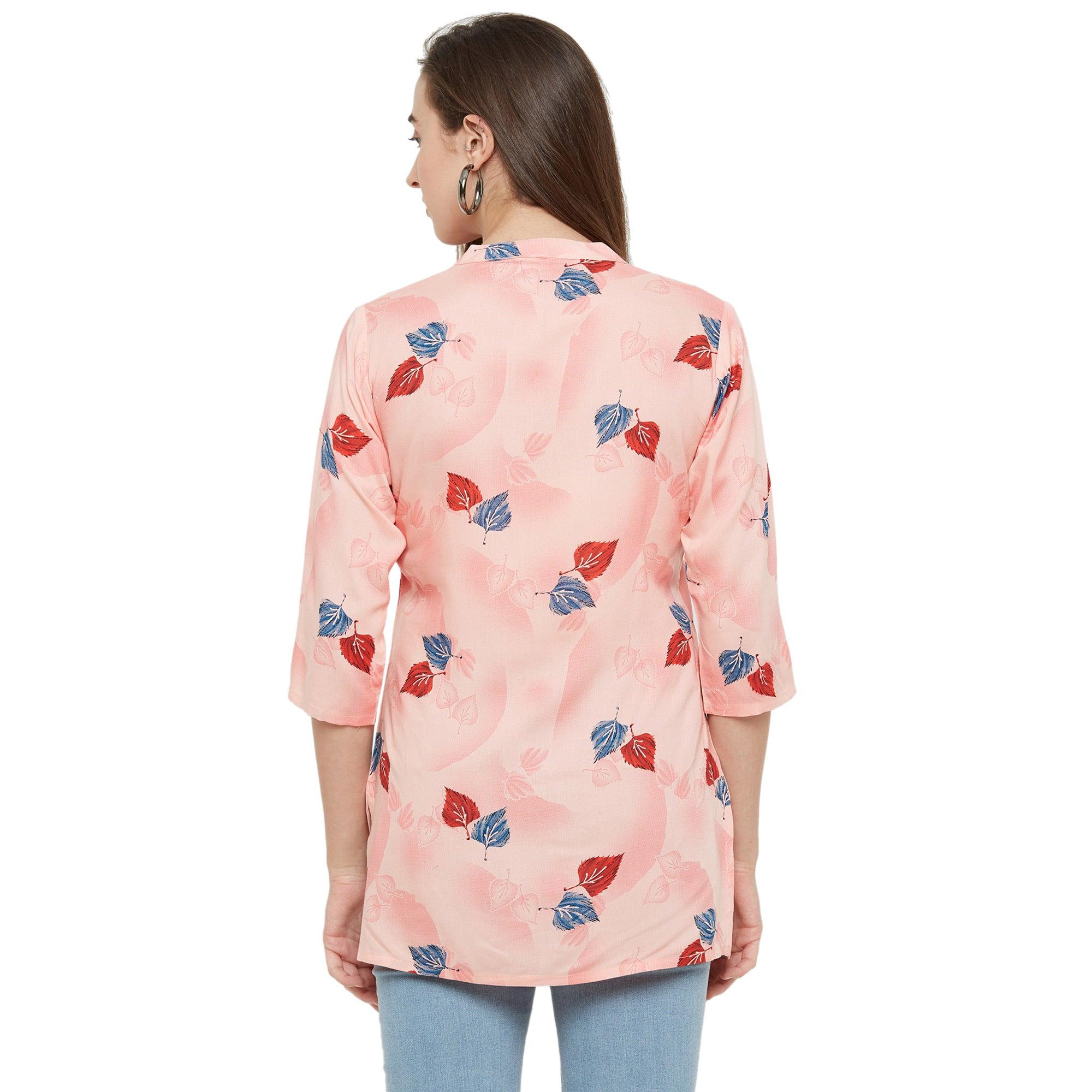 Prominent Pink Colored Casual Wear Printed Rayon Top - Peachmode