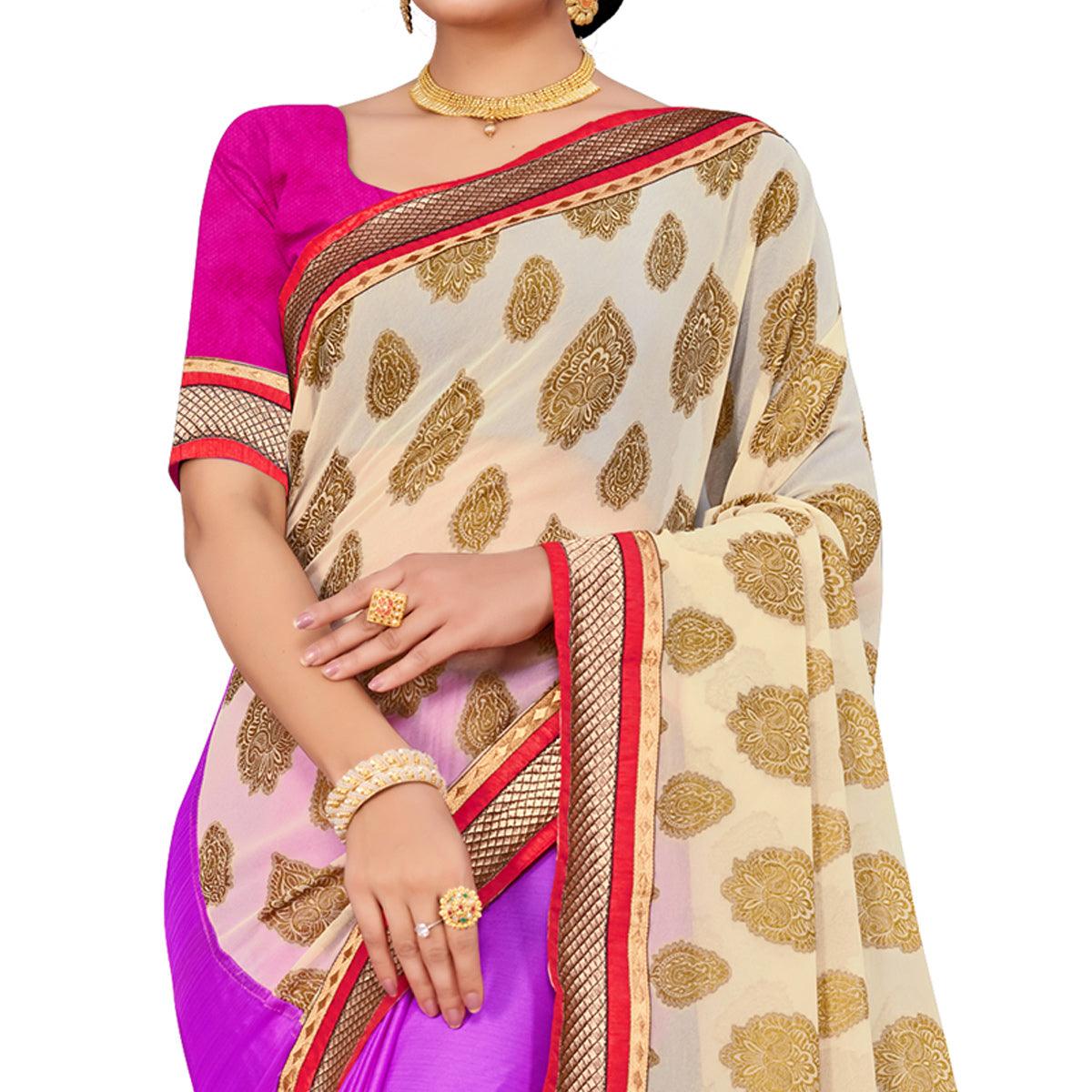 Prominent Pink-Cream Colored party Wear Georgette Half-Half Saree - Peachmode