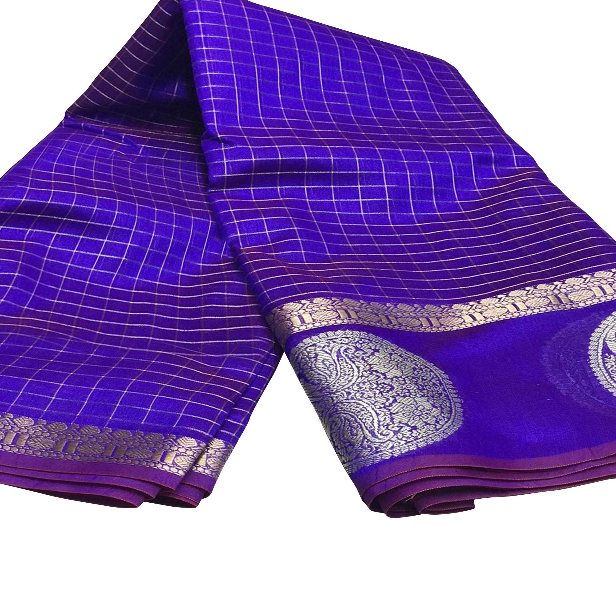 Prominent Violet Colored Festive Wear Woven Silk Saree - Peachmode