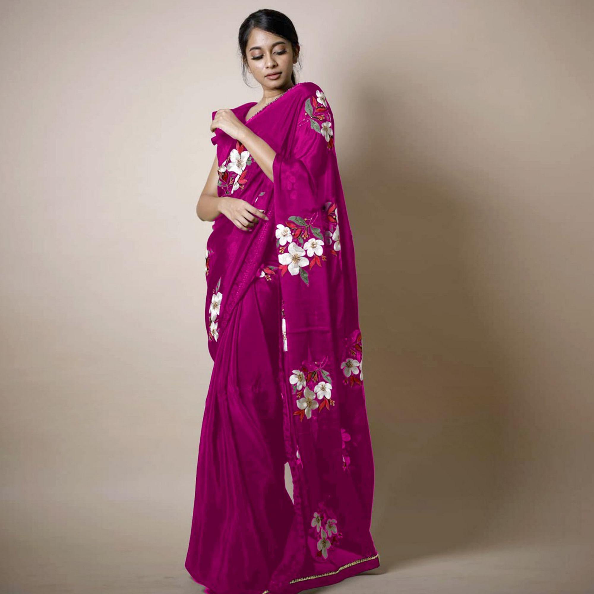 Prominent Wine Colored Partywear Printed Rangoli Silk Saree - Peachmode