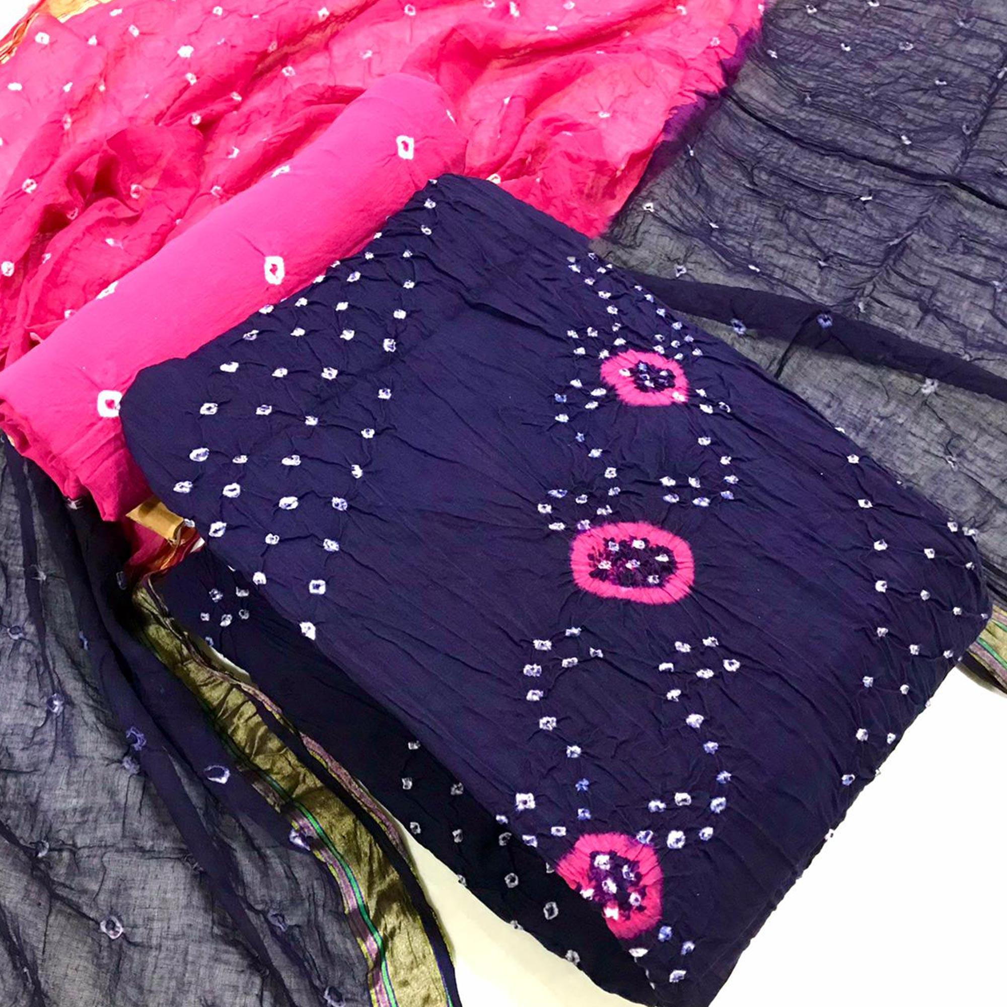 Purple Bandhani Printed Pure Cotton Dress Material - Peachmode