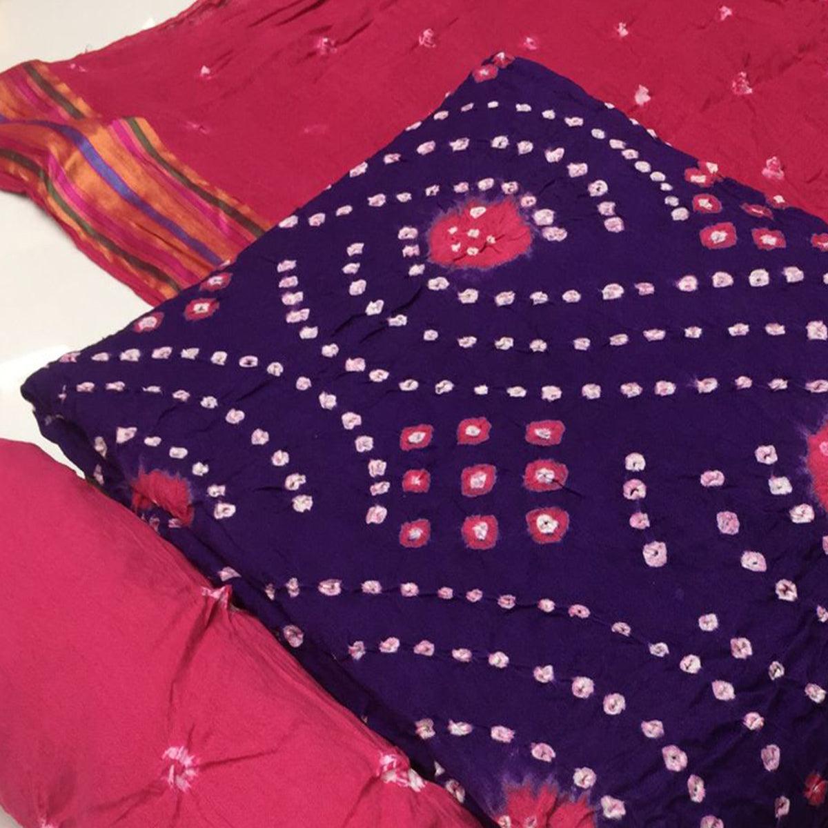 Purple Bandhani Printed Pure Cotton Dress Material - Peachmode