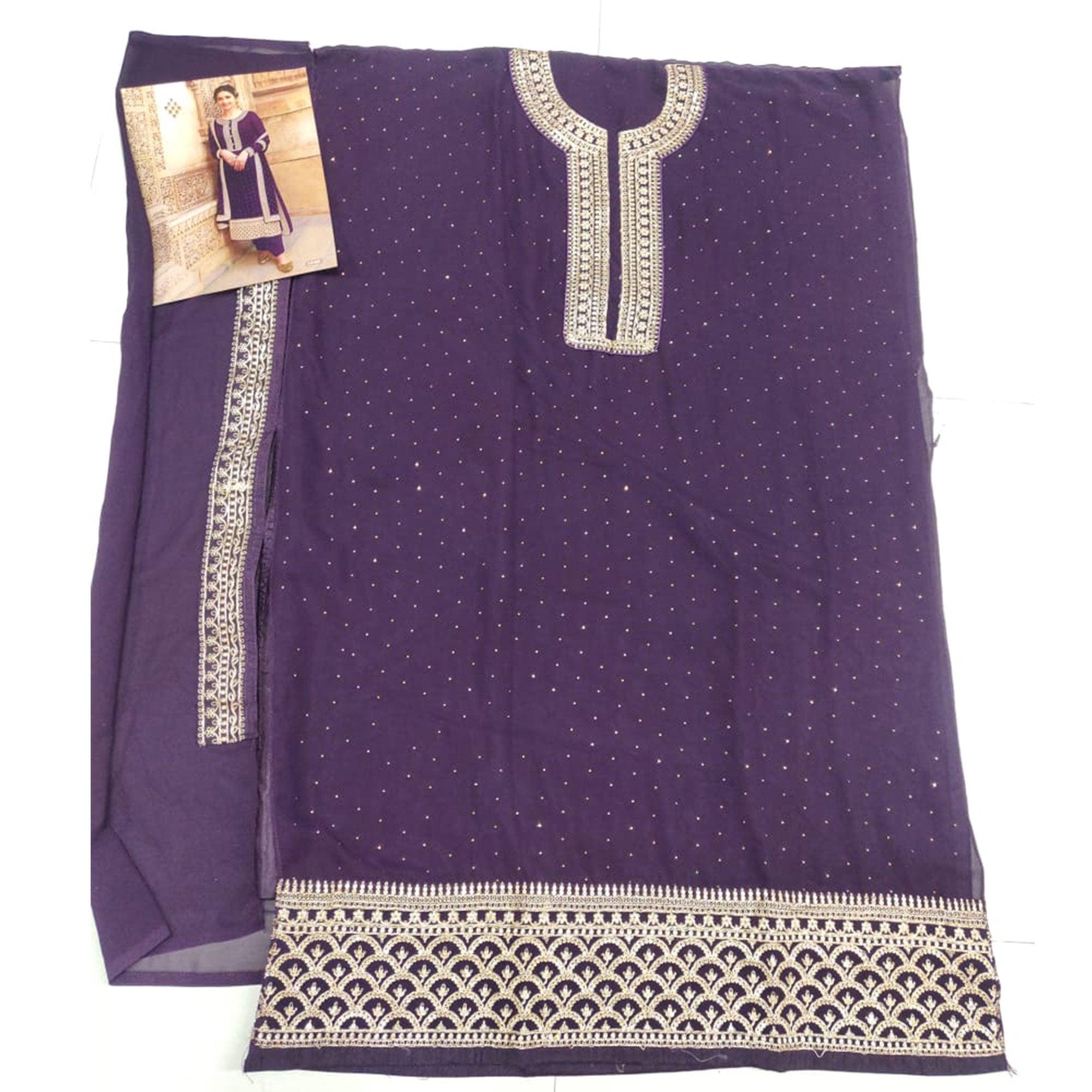 Purple Casual Wear Embroidered Faux Georgette Salwar Suit - Peachmode