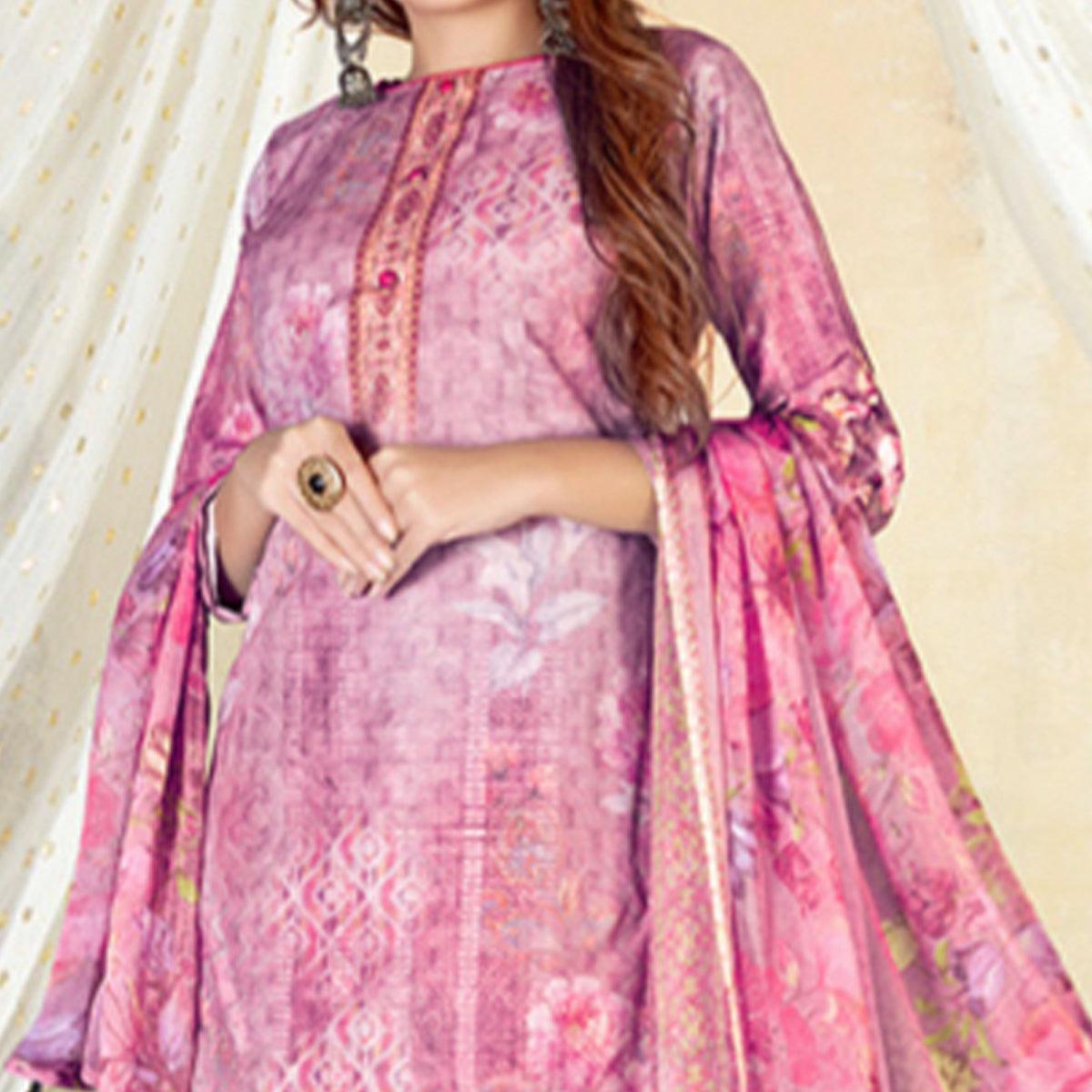 Purple Casual Wear Floral Printed Cotton Dress Material - Peachmode