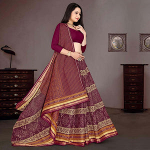 Purple Casual Wear Ikkat Printed Cotton Silk Saree - Peachmode