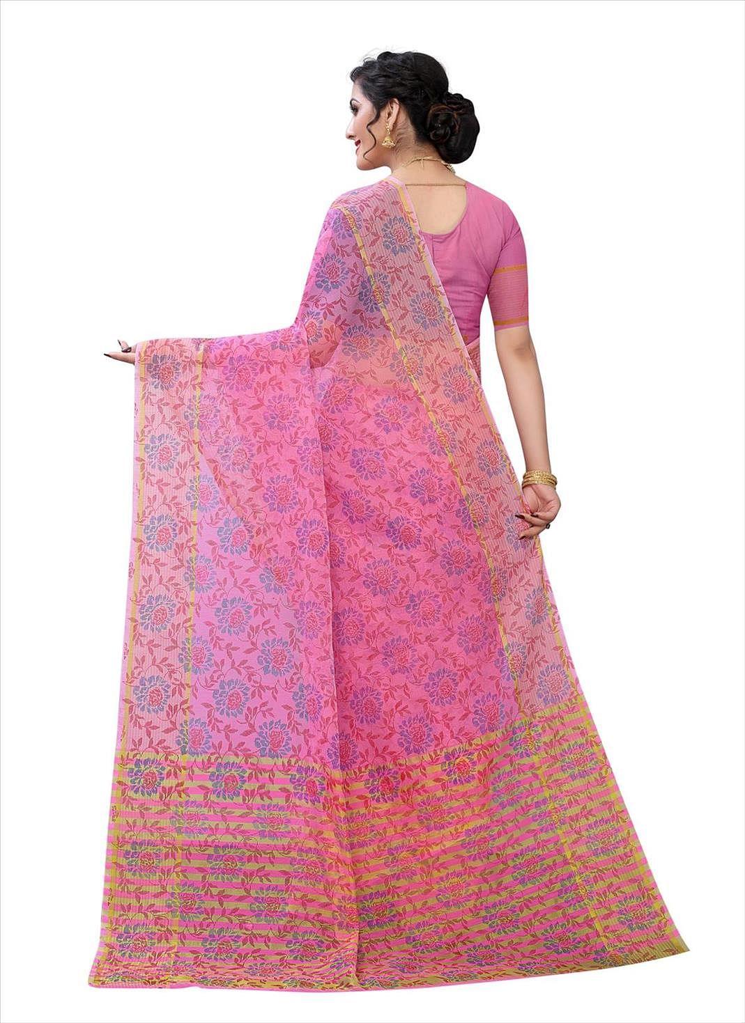 Purple Casual Wear Printed Cotton Saree - Peachmode