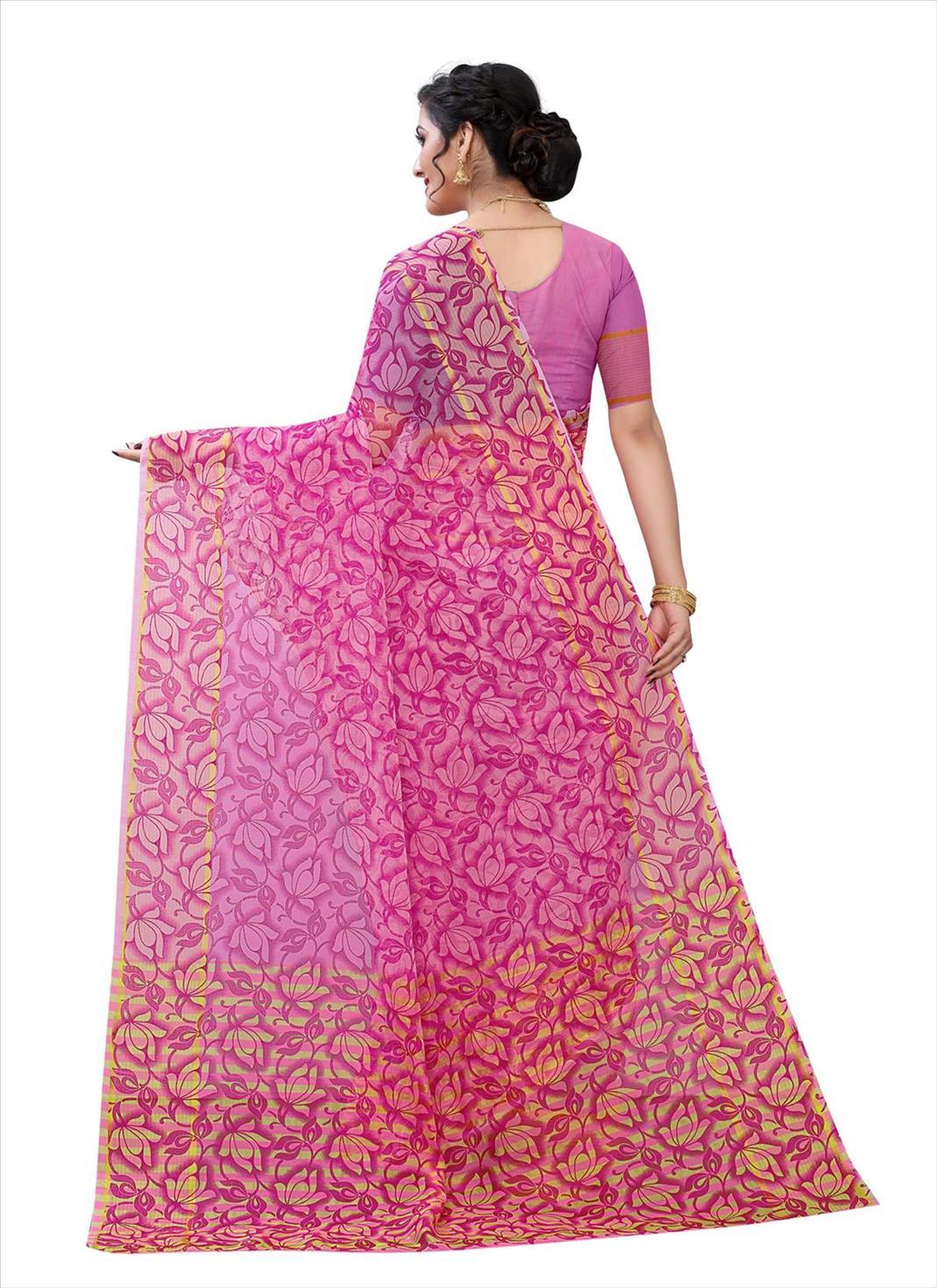 Purple Casual Wear Printed Cotton Saree - Peachmode