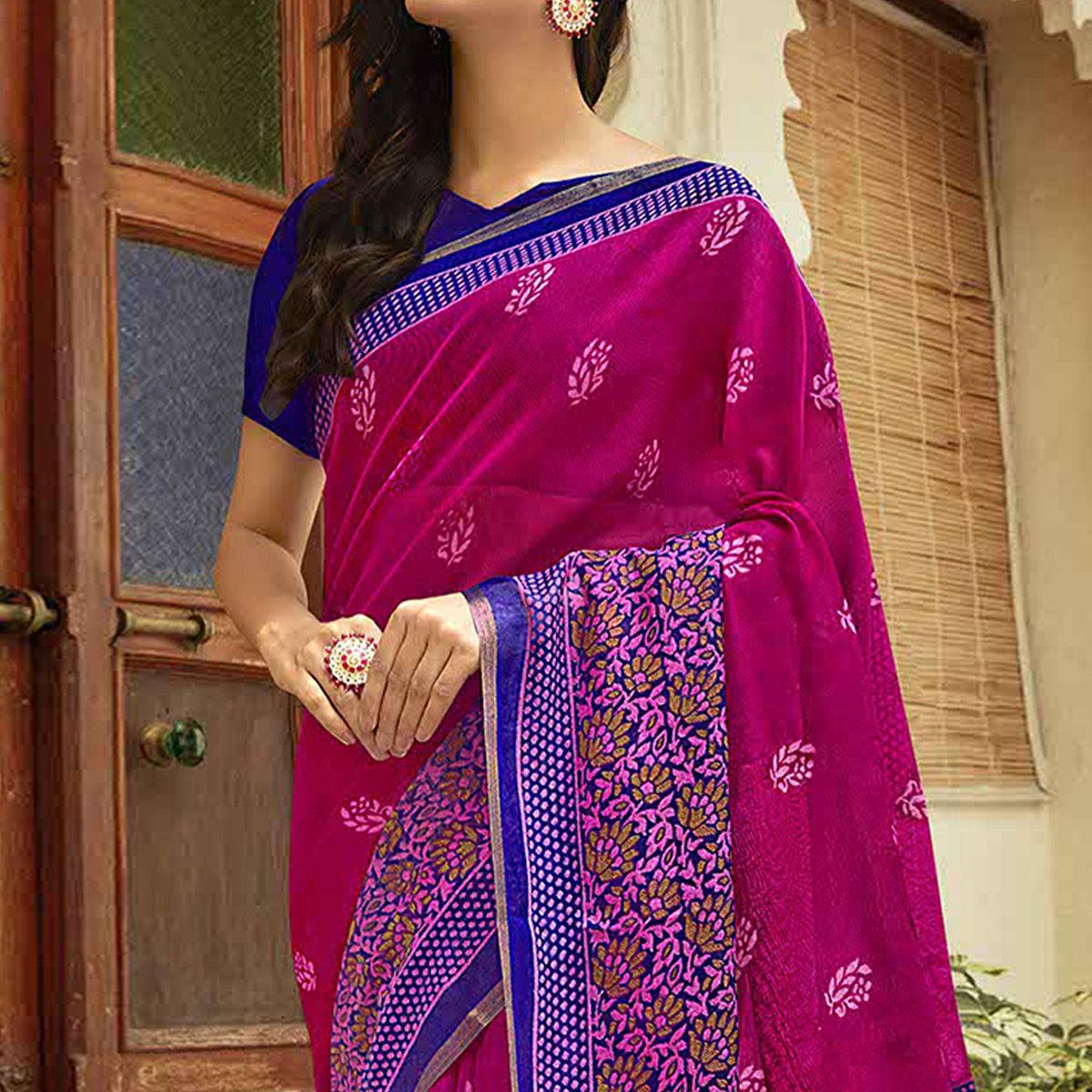Purple Casual Wear Printed Linen Saree - Peachmode