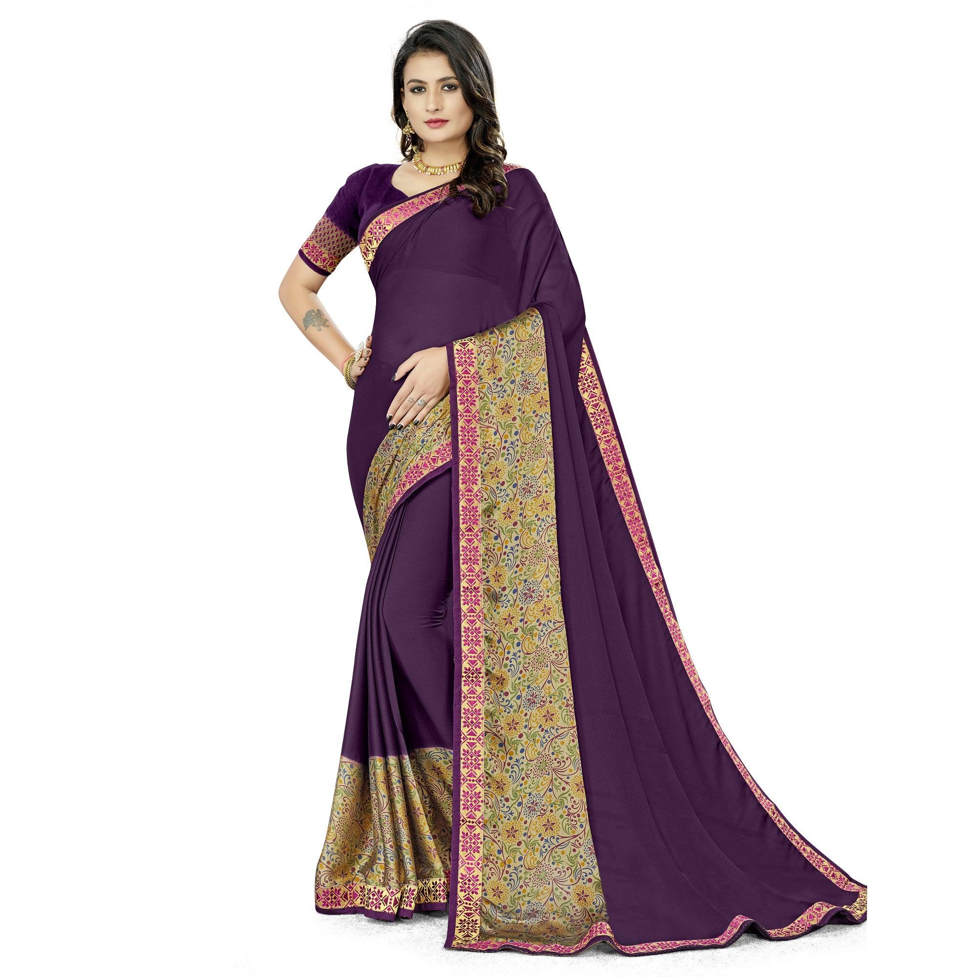 Purple Casual Wear Printed Rangoli Silk Saree - Peachmode