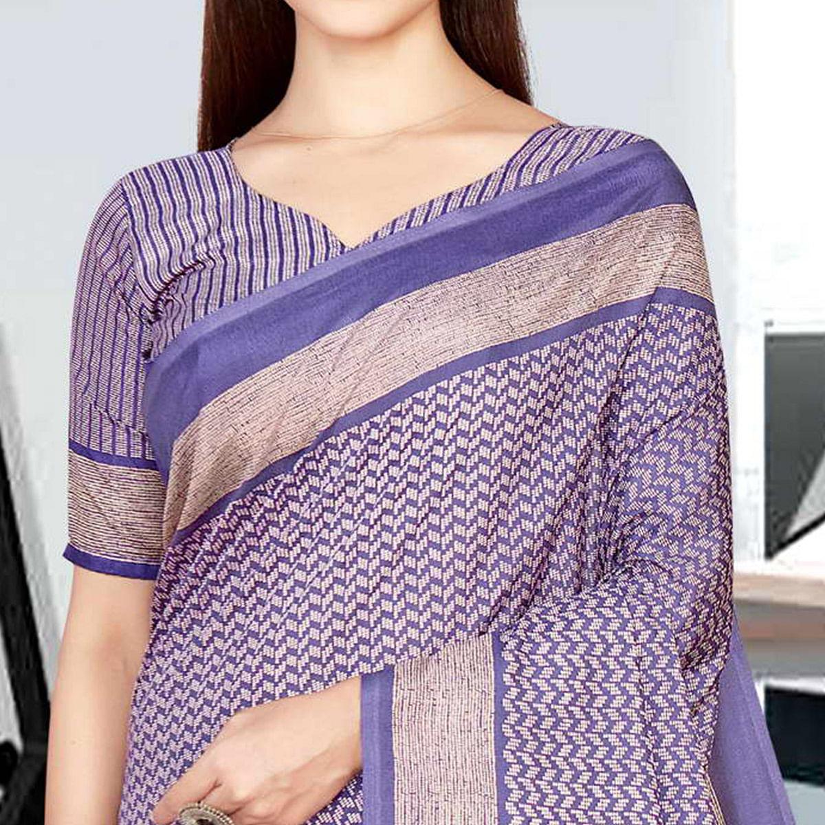Purple Casual Wear Printed Silk Saree - Peachmode
