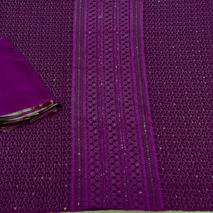 Purple Casual Wear Sequence Embroidered Georgette Dress Material - Peachmode