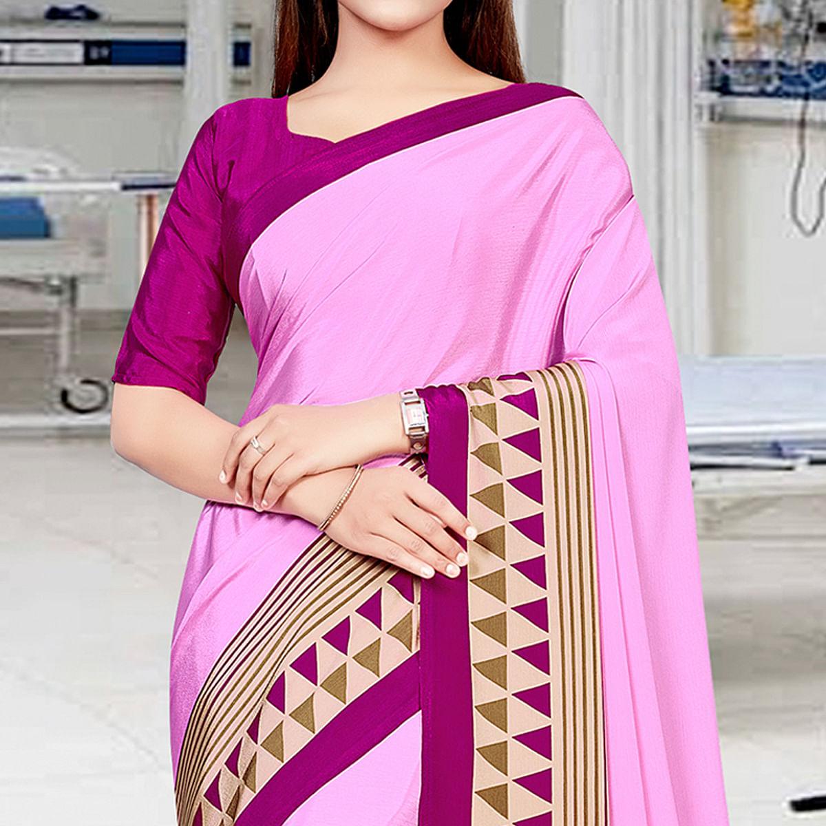 Purple Casual Wear Solid Silk Saree - Peachmode