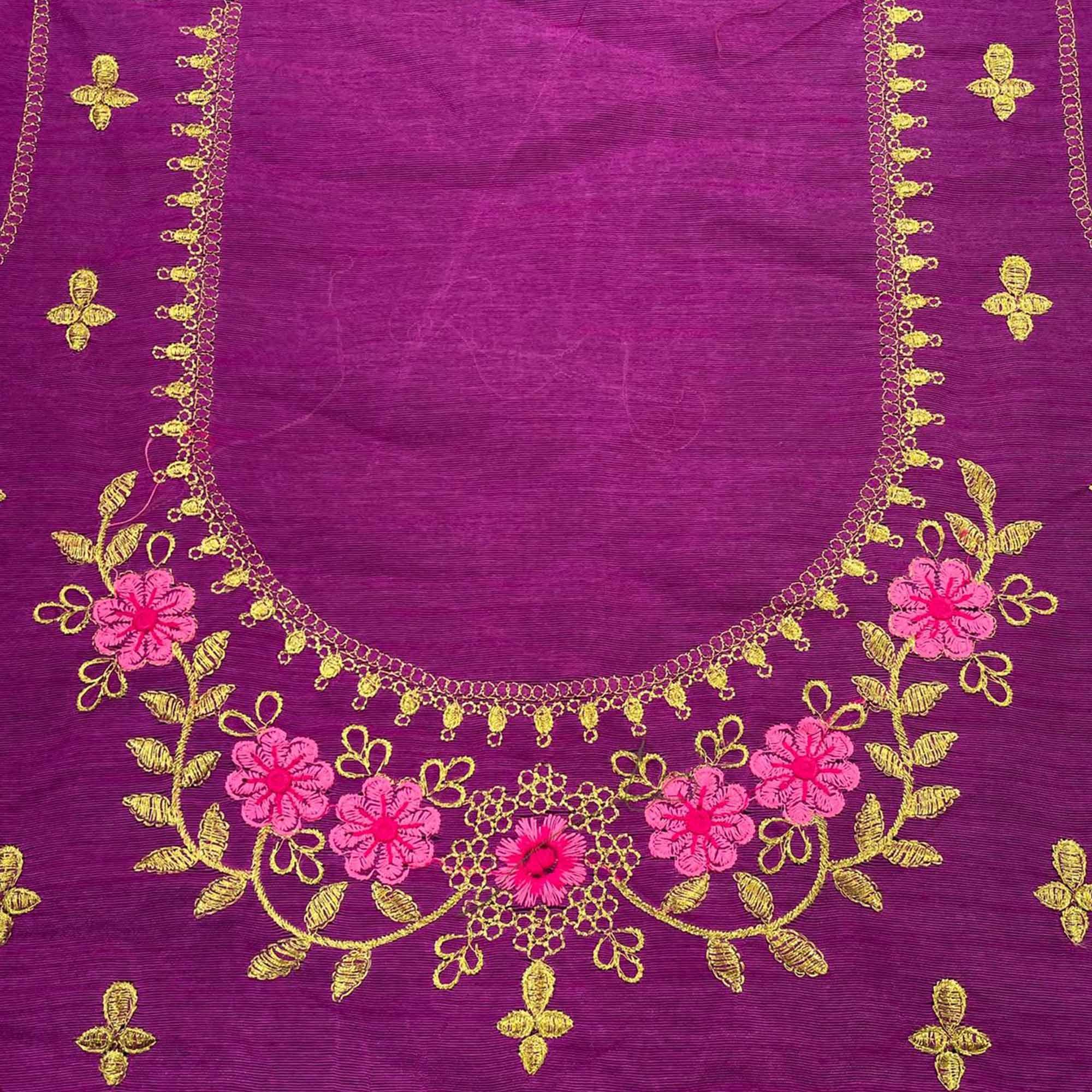Purple Casual Wear Solid With Lace Embroidery Georgette Saree - Peachmode