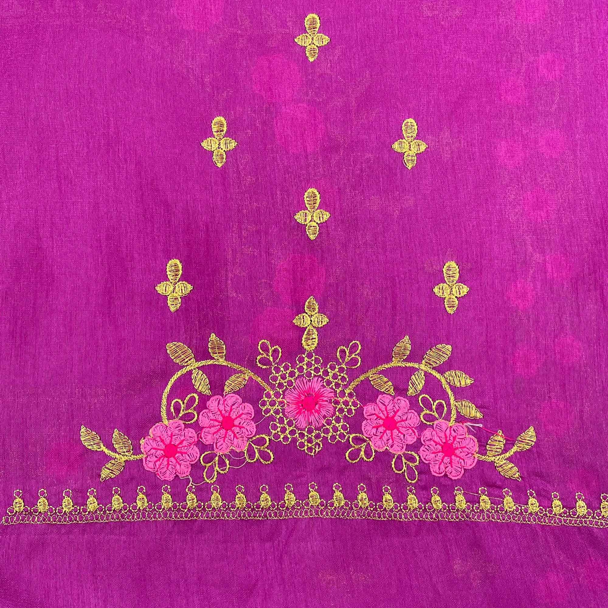 Purple Casual Wear Solid With Lace Embroidery Georgette Saree - Peachmode