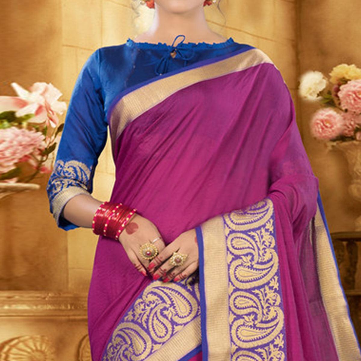 Purple Colored Festive Wear Woven Jute Saree - Peachmode
