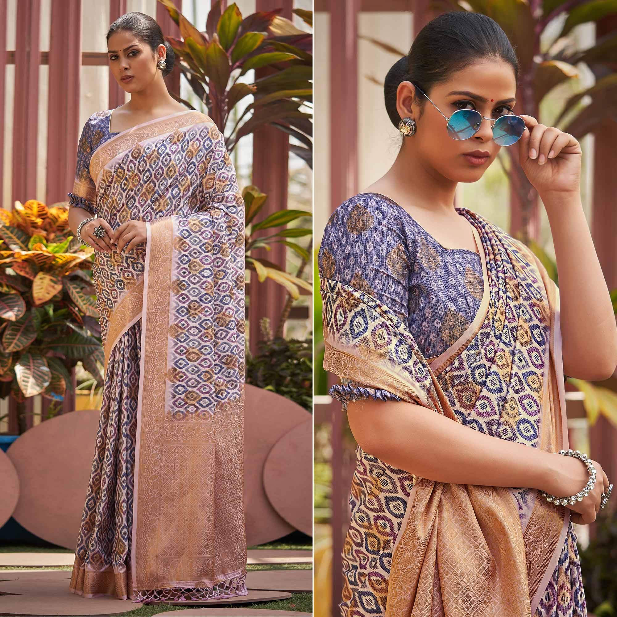 Purple Digital Printed Art Silk Saree - Peachmode