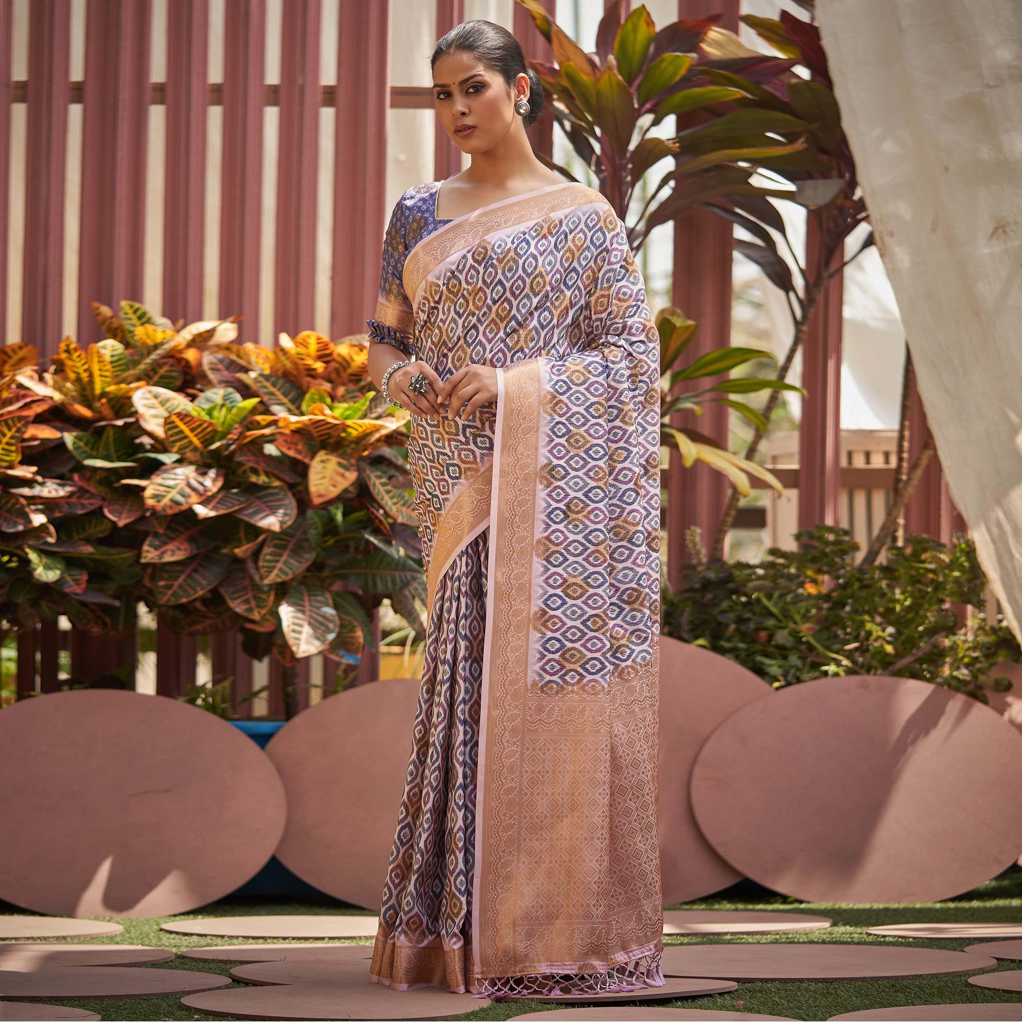 Purple Digital Printed Art Silk Saree - Peachmode