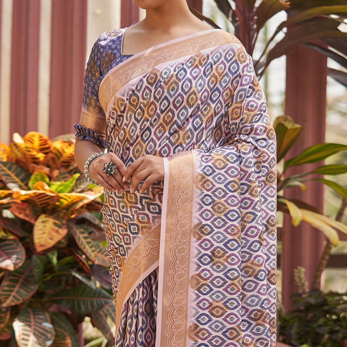 Purple Digital Printed Art Silk Saree - Peachmode