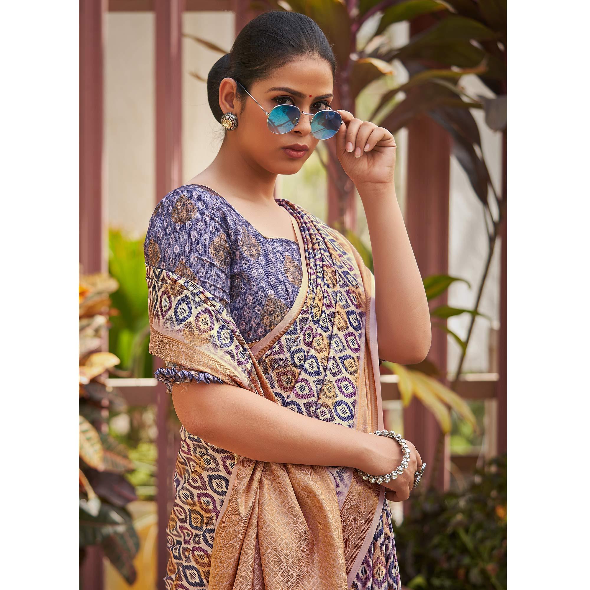Purple Digital Printed Art Silk Saree - Peachmode