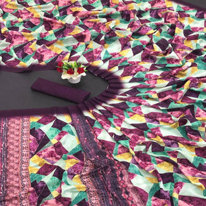 Purple Digital Printed Vichitra Silk Saree - Peachmode