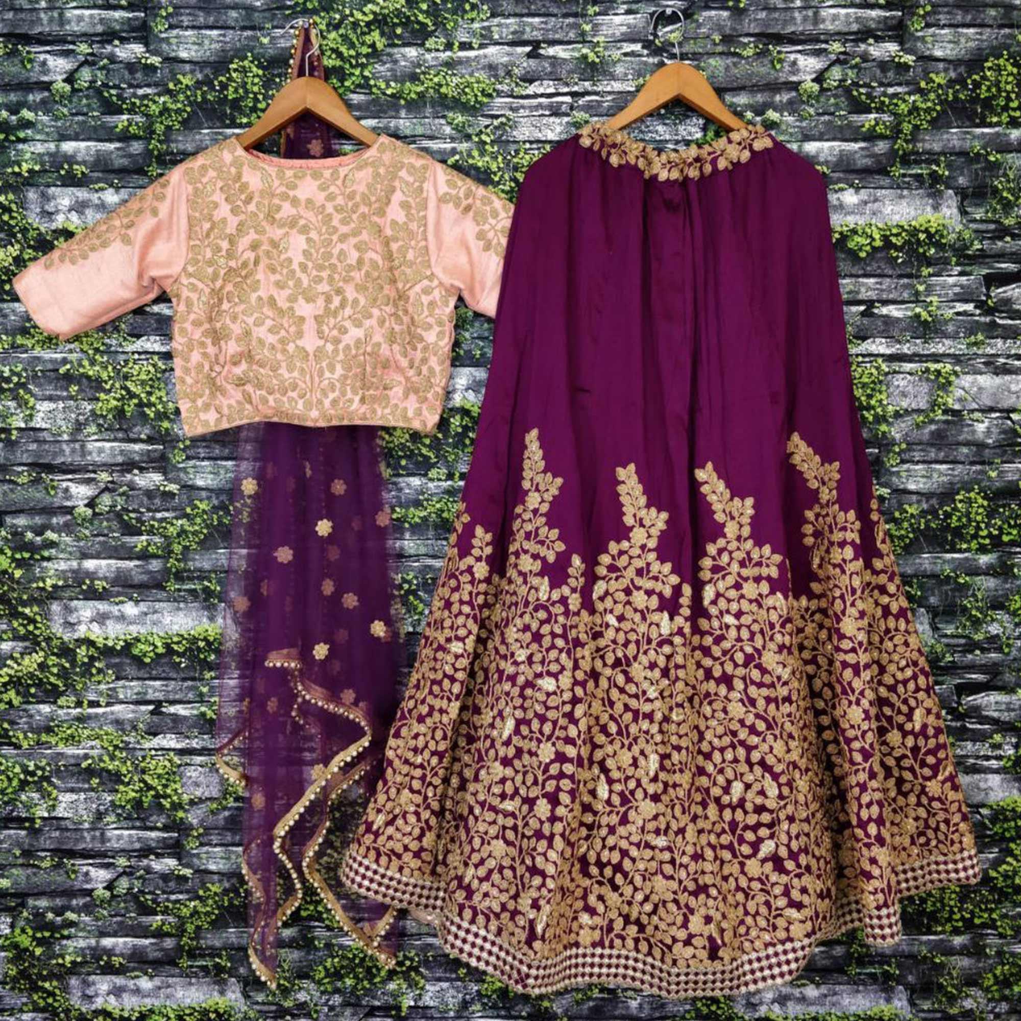 Purple Embroidered Art Silk Lehenga Choli - Peachmode