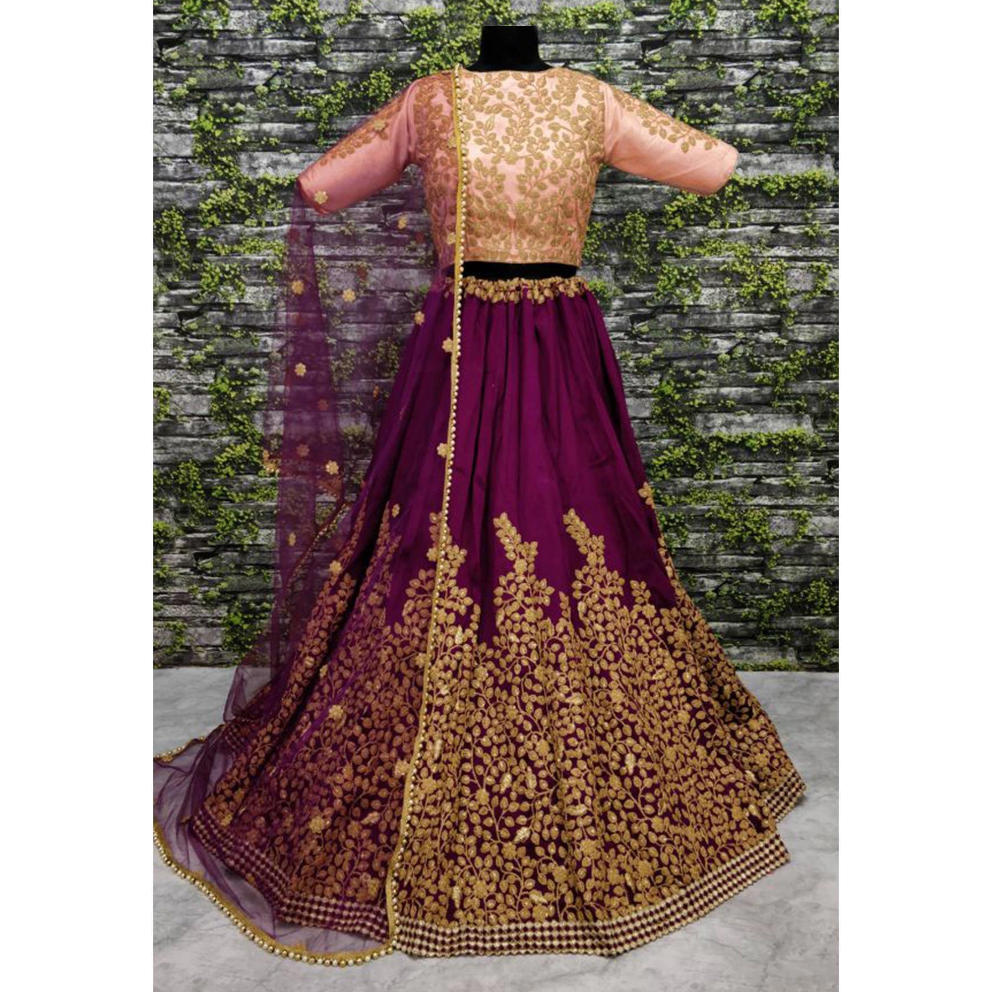 Purple Embroidered Art Silk Lehenga Choli - Peachmode