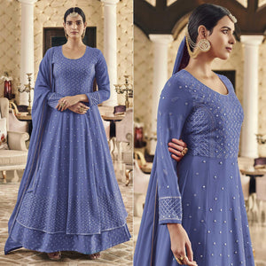 Purple Embroidered Georgette Anarkali Suit - Peachmode