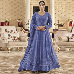 Purple Embroidered Georgette Anarkali Suit - Peachmode