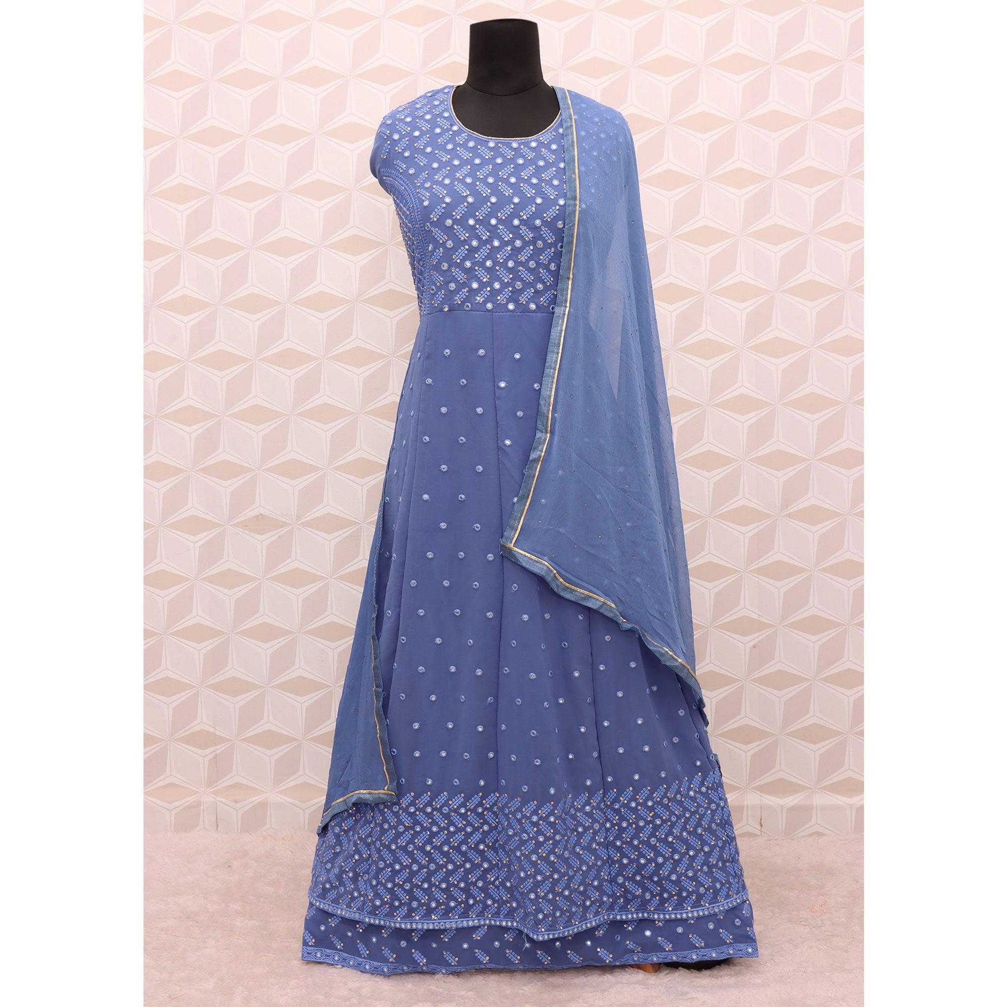 Purple Embroidered Georgette Anarkali Suit - Peachmode