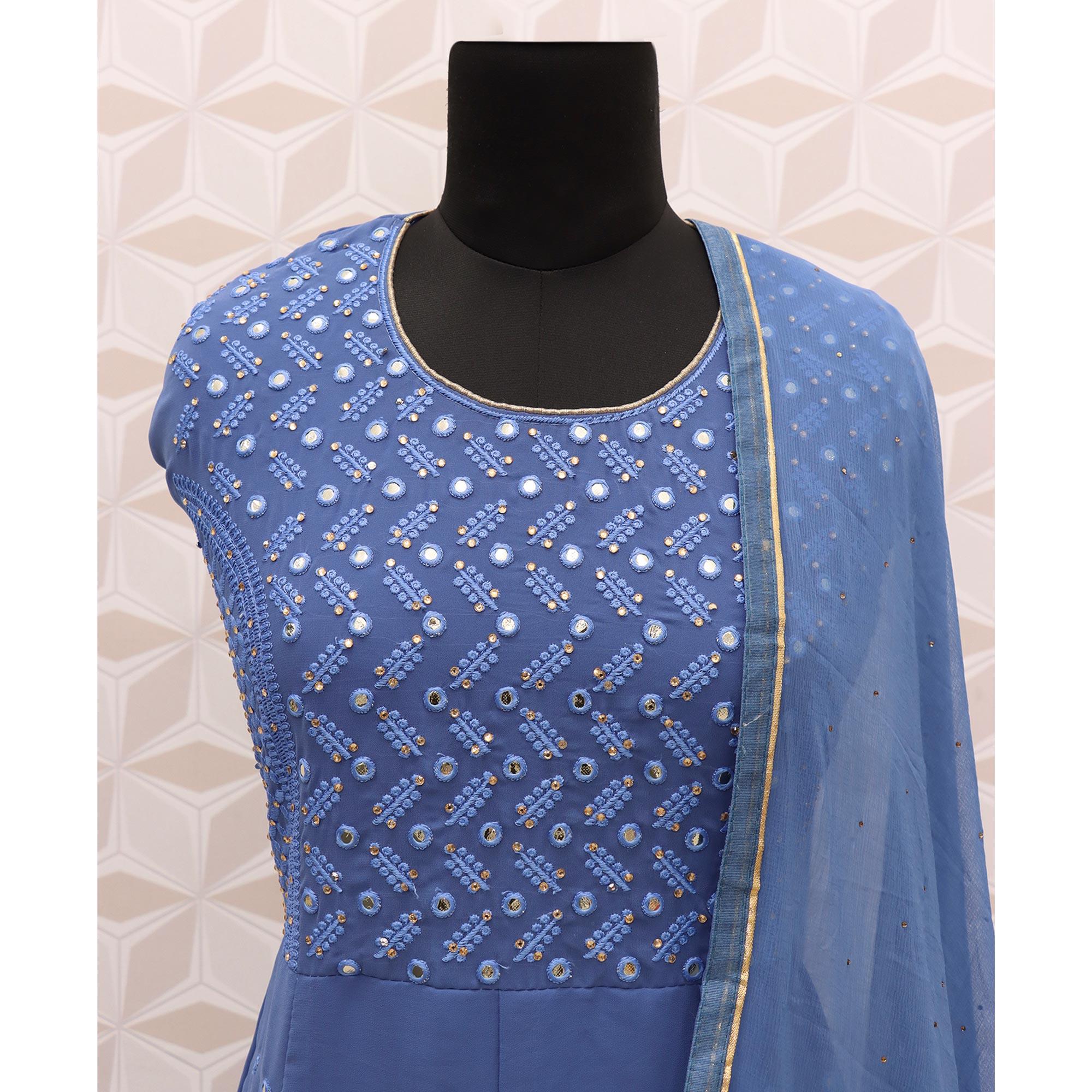 Purple Embroidered Georgette Anarkali Suit - Peachmode