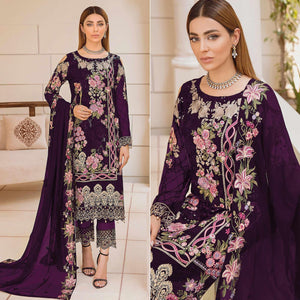 Purple Embroidered Georgette Pakistani Suit - Peachmode